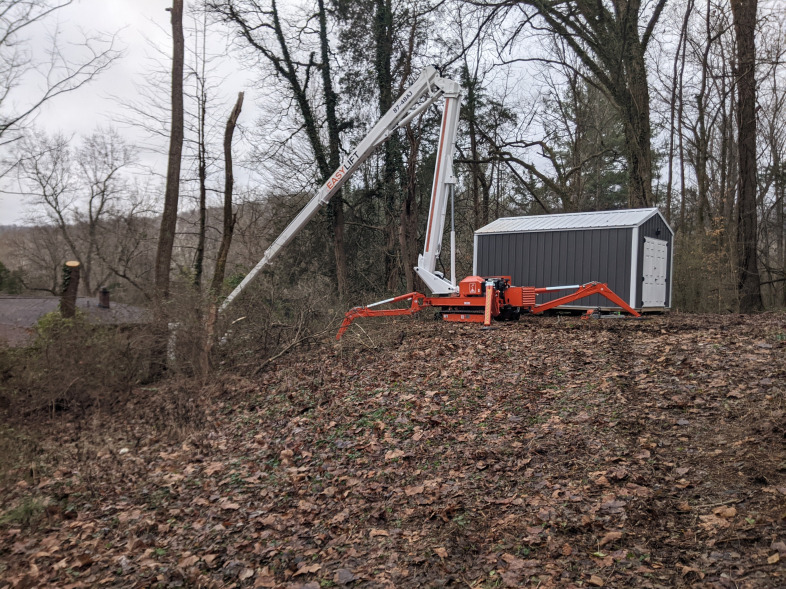 Tree care equipment on job site